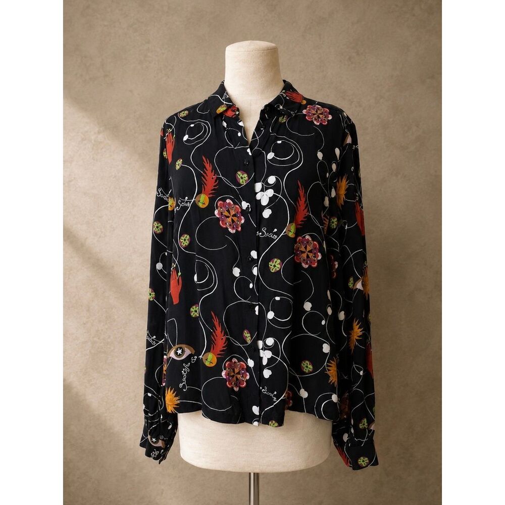Scotch & Soda Sz M Printed long Sleeve Button Front Shirt Black Anthropologie